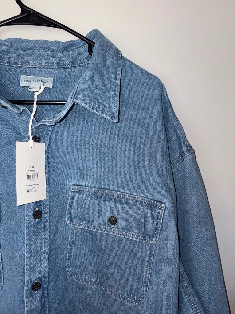 Free Assembly Men's Heavyweight Denim Overshirt with Long Sleeves, Sizes 3XL